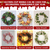 2 Pack Suction Cup Wreath Hangers For Front Door Garland Hanger 11 Lb -22 Lb Suction Wreath Hanger For Glass Door No Drill Suction Hooks For Bathroom Halloween Christmas Decorations,Reusable Holder