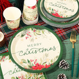 24 Sets Christmas Holly Paper Plates Cups Napkins Party Decorations Poinsettia Mistletoe Disposable Plates Merry Christmas Tableware Set For Xmas Winter Holiday Wedding Birthday Party