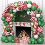 Christmas Balloon Garland Arch Kit 150Pcs With Xmas Green Red White Golden Candy Foil Balloons Candy Cane Balloons For Christmas Party Decorations