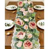 2 Pack 13Ft Artificial Eucalyptus Floral Garland With 16 Flowers Vintage Peony Rose, Pink Fake Flower Greenery Spring Garland Floral Vines For Mantle Wedding Arch Home Table Runner Backdrop Decor