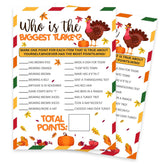 Thanksgiving Party Icebreaker Card - Who Is The Biggest Turkey -A Set Of 20 Game Cards, Thanksgiving Dinner Game For Teens & Adults, Friendsgiving, Harvest, Holiday, Party Favor And Supplies - A02