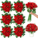 108 Pcs Artificial Silk Rose Bouquet Flowers Bulk Fake Roses With Stem Plastic Realistic Faux Floral For Spring Craft Wedding Bridal Shower Table Centerpieces Party Vase Garden Decor(Red)