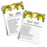Lemon Bridal Shower Games - Bundle Includes He Said Or She Said & Who Knows The Bride Best - 25 Double-Sided Cards - Fun Ideas For Engagement Parties & Rehearsal Dinners - Main Squeeze Design