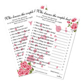 Floral Roses Who Knows The Couple Best, Wedding, Bridal Shower, Bachelorette Or Engagement Party Game, Couples Guessing Play Pack Of 50 Cards 5”X7” Made In Usa