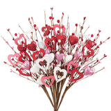 8 Pcs Valentines Flowers Decor, 17'' Artificial Hearts Picks Berry Stems Red Pink White Decorations For Valentines Gifts Anniversary Wedding Party Table Centerpieces Home Decor