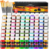 Acrylic Paint Set, 80 Colors (2Oz/Bottle) With 12 Brushes, Art Supplies Craft Paints Water Proof, Premium For Adults Artists Beginners Painters, Canvas Pumpkin Ceramic Wood Fabric Rock Painting Kit