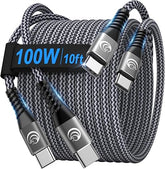 2 Pack 100W USB C to USB C Fast Charging Cable 10FT Braided Type C Charger for iPhone 16 15 MacBook Samsung Pixel PS5