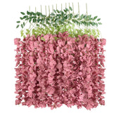 12Pcs Artificial Wisteria Hanging Flowers 3.6Ft Dusty Pink Fake Hanging Flowers Garland Silk Flowers Rattan String Faux Wisteria Vine For Garden Home Wedding Arch Decoration (Dusty Pink)