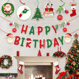 Christmas Birthday Party Decorations β Glittery Happy Birthday Banner, Christmas Hanging Swirls With Christmas Ornaments For Christmas Decorations, Christmas Birthday Decorations