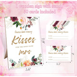Guess How Many Kisses Bridal Shower Game, 5X8 Burgundy Floral Style Sign & 50 Cards, Wedding Decor, Wedding Shower Games For Bridal Shower, Engagement Party, Bachelorette Party Night, 2