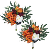 Set Of 2 Fall Wedding Bouquets For Bridesmaids Burnt Orange Bridesmaid Artificial Flowers Terracotta Bouquet Wedding Ceremony Terracotta