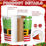 100 Sets Christmas Disposable Coffee Cups 12 Oz Insulated Ripple Wall Paper Cup With Lid, Xmas Disposable Coffee Espresso Cups Tea Cups For Cold Hot Liquids Drinking Party Supplies (Cute)