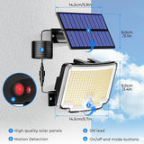 2 Pack 318 LED Solar Motion Security Lights Waterproof Flood Lights with 16.4FT Cable