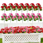 14 Bundles Artificial Geranium Flowers For Outdoors, Uv Resistant Silk Geraniums, Faux Outdoor Plants For Garden, Porch, Patio, Or Home Table Centerpiece Decor (14, Red/Pink)