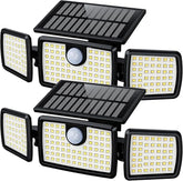 2 Pack 2500LM Solar Flood Lights 270° Wide Angle 3 Head Motion Sensor Security Lights