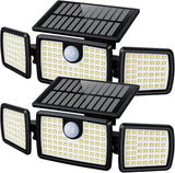 2 Pack 2500LM Solar Flood Lights 270° Wide Angle 3 Head Motion Sensor Security Lights