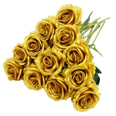 12Pcs Rose Artificial Flowers, Fake Rose Silk Flower Bouquet, Faux Roses With Stems - 50Cm, Roses Decor For Wedding & Home Decoration (Gold)