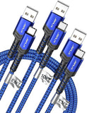 3 Pack USB A to USB C Fast Charging Cable Set 10FT 6.6FT 3.3FT for iPhone 17 16 Samsung Galaxy S23 S22 Blue