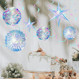 12 Pcs Iridescent Party Decoration,Hanging Honeycomb,Decorative Iridescent Foil Fan,Shiny Star, Hanging Rainbow Swirl For Wedding,Christmas,Baby Shower Frozen,Mermaid Themed Birthday Party Supplies