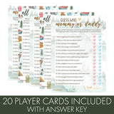 Little Adventurer Baby Shower Party Games – 2-Game Bundle With Guess Who Mommy Or Daddy & All Things Wilderness Matching Game – 20 Player Cards, Adventure-Themed Baby Shower Activities