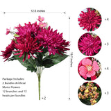 2 Bundles Artificial Fake Silk Chrysanthemum Flowers Bouquets Faux Flower With Long Stems, Autumn Bouquet Flowers Wedding Party Home Decor(Not Included A Pot (Red)