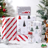 White Christmas Wrapping Paper Bundle For Kids Adults - Reindeer, Stripes, Woodlands, Snowflake, Red Truck Winter Scene Designs - 28 X 40 Inches, 6 Jumbo Sheets, Recycled
