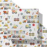Construction Birthday Wrapping Paper For Boys - Gift Wrap With Dump Truck Excavator And Birthday Boy Lettering For Kids’ Birthday, Baby Shower - 28X40 Inches, 4 Folded Sheets