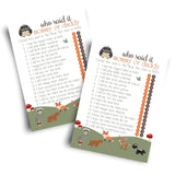 Woodland Mommy Or Daddy Baby Shower Game - 25 Pack - Guess Who Activity Cards - Cute Rustic Gender Reveal Themes For Boys Or Girls - Printed 5X7 Set