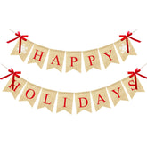 Happy Holidays Banner Burlap, Christmas Decorations For Home Office, Christmas Banner For Fireplace Mantel Indoor Outdoor Decor, Happy Holidays Sign Xmas Party Supplies