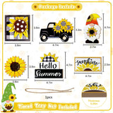 Summer Tiered Tray Decor, Farmhouse Sunflower Tray Decorations, Hello Spring Summer Sunflower Gnome Sunshine Truck Wooden Signs, Buffalo Plaid Rustic Home Decor For Table Mantel Office Party