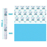 Reversible Baby Boy Wrapping Paper For Kids Boys - 17 Inch X 33 Feet - Blue Elephant Truck & Polka Dot - Cute Animals Patterns For Birthday Baby Shower New Baby Party Decoration