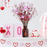 Valentines Day Decorations Artificial Heart Flowers Berry Stems Gifts, 6 Packs Red Pink White Heart Shaped Valentines Picks For Wedding Anniversary Vase Filler Valentine Decorations For Home Party