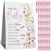 Wildflower Clothespin Baby Shower Game – 'Don'T Say Baby' Party Activity With Pink Floral Sign & 50 Mini Clothespins – Gender Reveal Decor For Girls – Baby Shower Decoration Set-C5