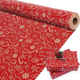 Christmas Wrapping Paper Roll, Red Kraft Wrapping Paper For Holiday Xmas, Gift Wrapping Paper For Boys Girls Men Women, Gift Wrap With Snowflake, Christmas Hats, Stockings, Trees Designs, 17X590 Inch. (Red)