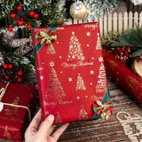 Red Christmas Wrapping Paper Roll - 3D Embossed Trees And Letters With Gold Foil Metallic Shine Gift Wrap For Christmas, New Year Celebration, Holiday - Mini Roll - 17 Inch X 33 Feet