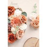 Terracotta Artificial Flowers Burnt Orange Fake Roses Peonies Dahlia Greenery Combo Box Set For Diy Wedding Bouquets Bridal Shower Centerpieces Floral Arrangements Party Tables Home Decoration