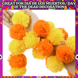 5 Pcs- 5 Feet Long Marigold Garland Bulk Indian/American Wedding Party Mantel Decoration Decorations For Altar Faux Flower Garlands Diwali, Spring Bush Floral Party (Orange And Yellow)