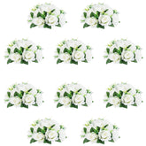 10Pcs Artificial Flower Ball Arrangement, 9.5" 15 Heads Wedding Roses Bouquet With Base Suitable For Parties Valentine'S Day Wedding Centerpieces Flower Rack And Home Decor (White)