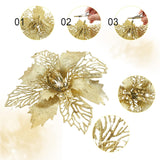 24Pcs Christmas Poinsettia Tree Decoration Glitter Gold Artificial Flowers With 24Pcs Clips Xmas Tree Flowers Ornaments Wreath Decor For Holiday Party New Year Home Outdoor Porch Garden