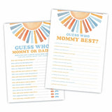 Guess Who Mommy Or Daddy & Guess Who Mommy Best Theme Baby Shower Game Activities-30 Retro Sunshine Game Cards(5X7”) For Boys & Girls-Baby Shower Party Supplies & Decorations-A02