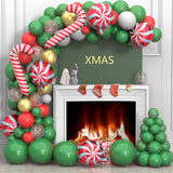 Christmas Balloon Garland Arch Kit 150Pcs With Xmas Green Red White Golden Candy Foil Balloons Candy Cane Balloons For Christmas Party Decorations
