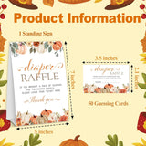 Thanksgiving Diaper Raffle Tickets, Fall Pumpkin Baby Shower Raffle Tickets For Gender Reveal Party Games, Autumn Baby Shower Decorations, 1 Sign & 50 Guess Cards-A04