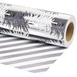 Reversible Wrapping Paper Roll - Silver Metallic Foil Gift Wrap With Trees, Stripes Design For Holiday Winter (Sliver Christmas Tree, 17Inch X 16.5Feet)