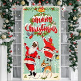 Vintage Christmas Decorations Merry Christmas Door Cover Black Santa Claus Backdrop African American Santa Retro Christmas Backdrop Banner For Xmas Winter Holiday Wall Door Decorations