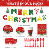 Christmas Party Supplies Tableware Set Xmas Party Decoration Christmas Tree Paper Plates Napkins Snowflakes Tablecloths Merry Christmas Banner Holiday Disposable Dinnerware Serves 24 Guests