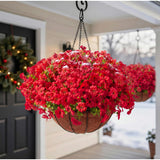 24 Pcs Artficial Outdoor Flowers With Hanging Baskets, 2 Pack Hanging Planter With Red Outdoor Spring Flowers For Christmas Porch Home Patio Yard Decor (2, Red)