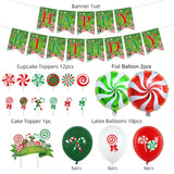 Christmas & Birthday Party Decorations - Candy Theme Banner, Cupcake Toppers & Balloons For Baby Showers