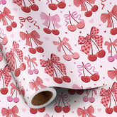 Cherry Bow Wrapping Paper Roll, Mini Roll, Romantic Cherry Bow Tie Ribbon Gift Wrap, Pink And Red Wrap Paper For Girl Birthday, Valentine'S Day, Bachelorette, Anniversary, 17 Inch X 9.8 Feet
