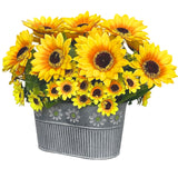 Artificial Sunflower Arrangement In Metal Basket – Realistic Faux Sunflower Plant With Eucalyptus Leaves And Mini Flowers, Artificial Flowers Table Centerpiece Décor, 11" Tall