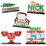 Christmas Wooden Table Centerpieces Decoration - 4Pcs Christmas Vacation Wood Desktop Removable Decor Sign Merry Christmas Gnome Ornaments For Christmas Winter Theme Party Decor Table Tier Tray